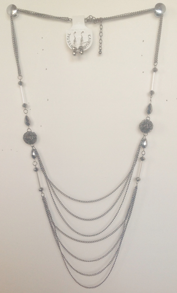 011-13 Long Dark Grey Necklace with Beads