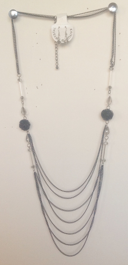 018-13 Long Black Necklace with Silver Accent.